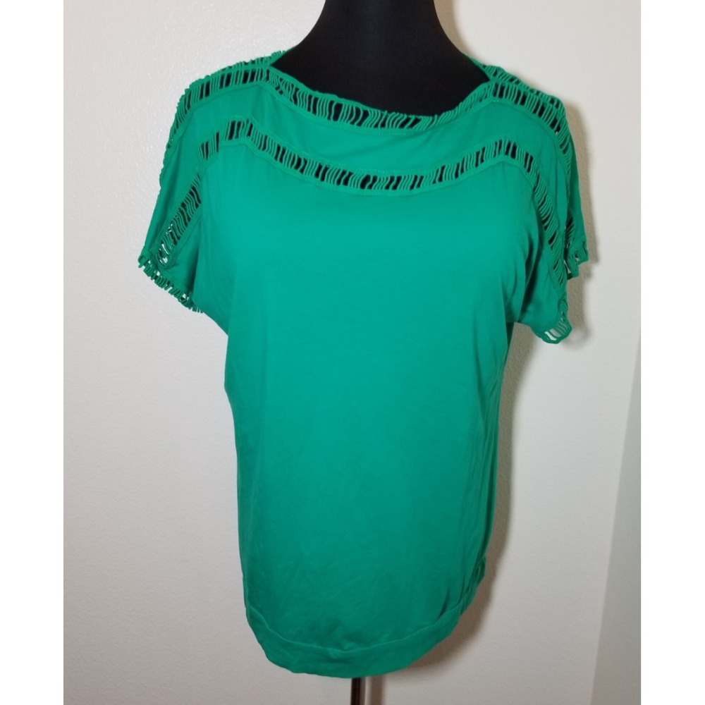 Roman's Teal Size 18/20 Short Sleeve Shirt Crochet Accent Cottage Coastal Boho